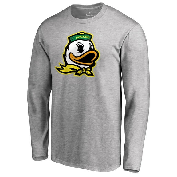 Men's Ash Oregon Ducks Primary Logo Long Sleeve T-Shirt