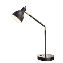 Catalina Lighting Lennon 20.75''  Adjustable Desk Lamp Modern Task Light with Metal Dome Shade and  2-Prong Power Outlet in Base for Home, Office, or Bedroom, Black