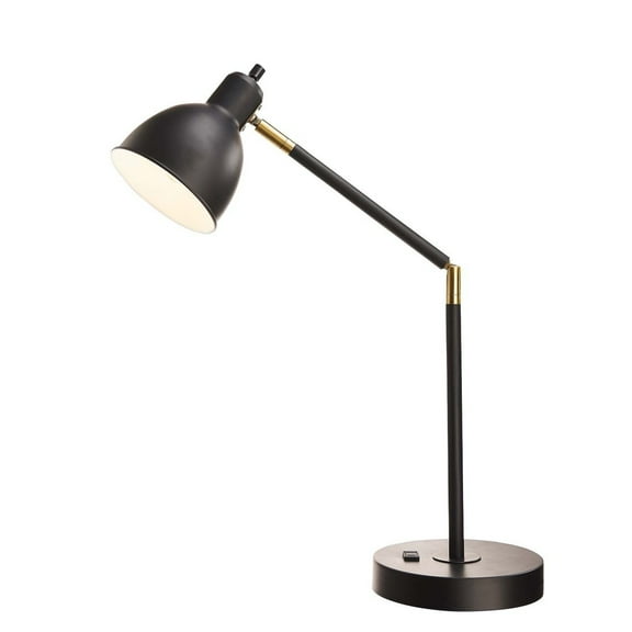 Catalina Lighting Lennon 20.75''  Adjustable Desk Lamp Modern Task Light with Metal Dome Shade and  2-Prong Power Outlet in Base for Home, Office, or Bedroom, Black