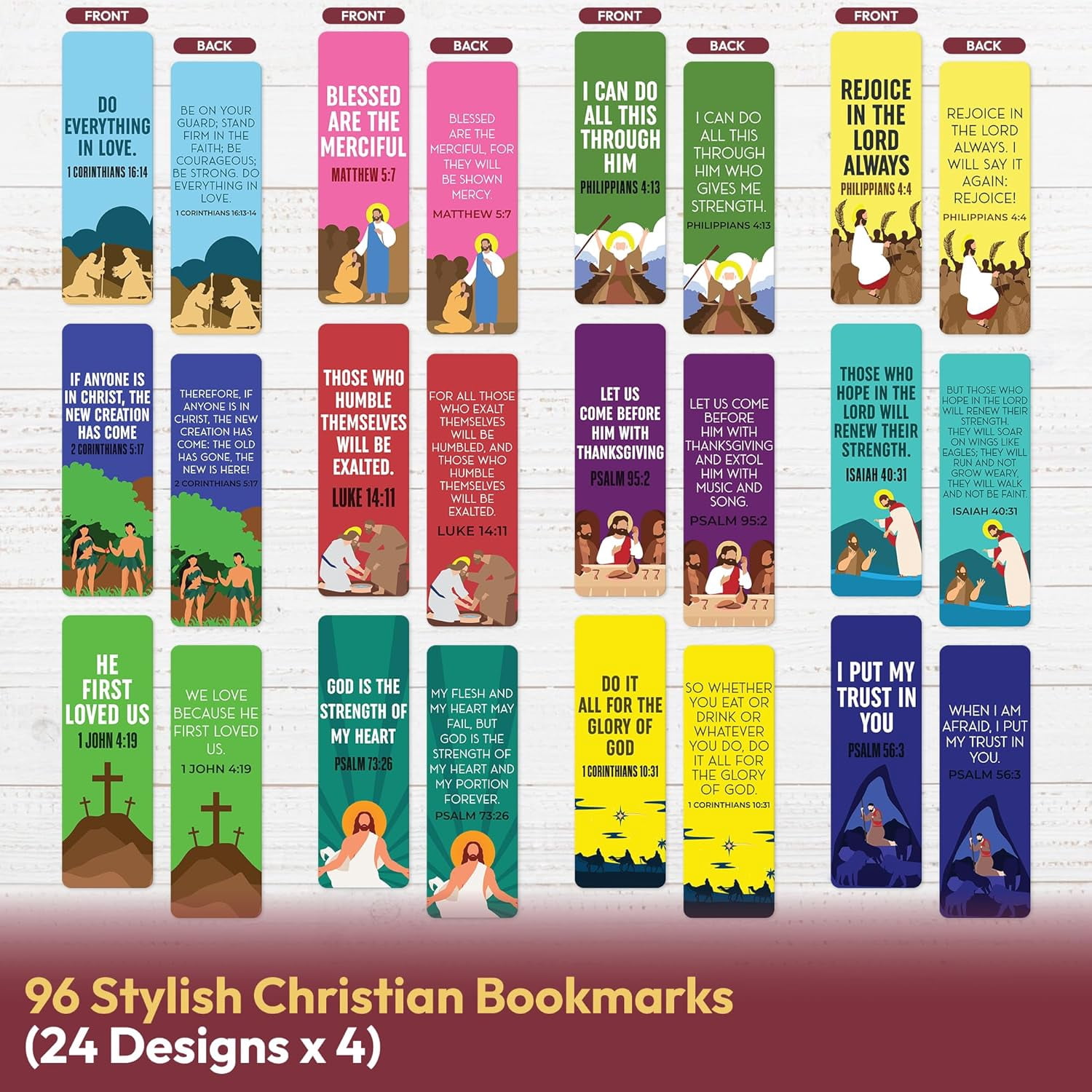 96 Pack Christian Bookmarks with Inspirational Bible Verses, Unique, Vibrant Bible Bookmark, Bulk Christian Gifts for Church Groups, Bible Study, Classroom