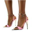 thumbnail image 3 of KBODIU Women's Strappy Heels, Metal Chain Heeled Sandals Candy Colored Pointed Sandals Fashion 11 cm High Stiletto Pump, Bright Slingback Stiletto Sandals Pink 39, 3 of 6