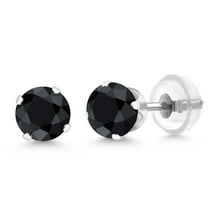 Gem Stone King 1.38 Ct Round 5mm Black Sapphire 10K White Gold Stud Earrings for Women Men