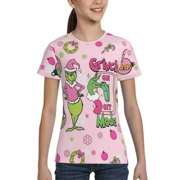 Grinch At Home Hustle Girls Shirts,Cool 3D Graphic Short Sleeve Tee Shirt Tops 6-16 Years,XS