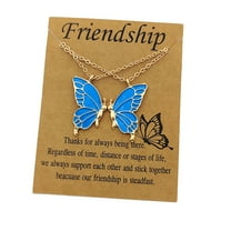 CILENON New Butterfly Oil Necklace Female Simple Fashion Friendship Gold Silver Necklace Two Piece Jewelry Accessories Gift (Blue,One Size)