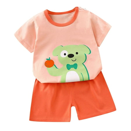 

Fesfesfes Toddler Kids Unisex Suit Short Sleeve Round Neck Cotton T-shirt Cute Cartoon Print Comfy Bermuda Shorts Suit