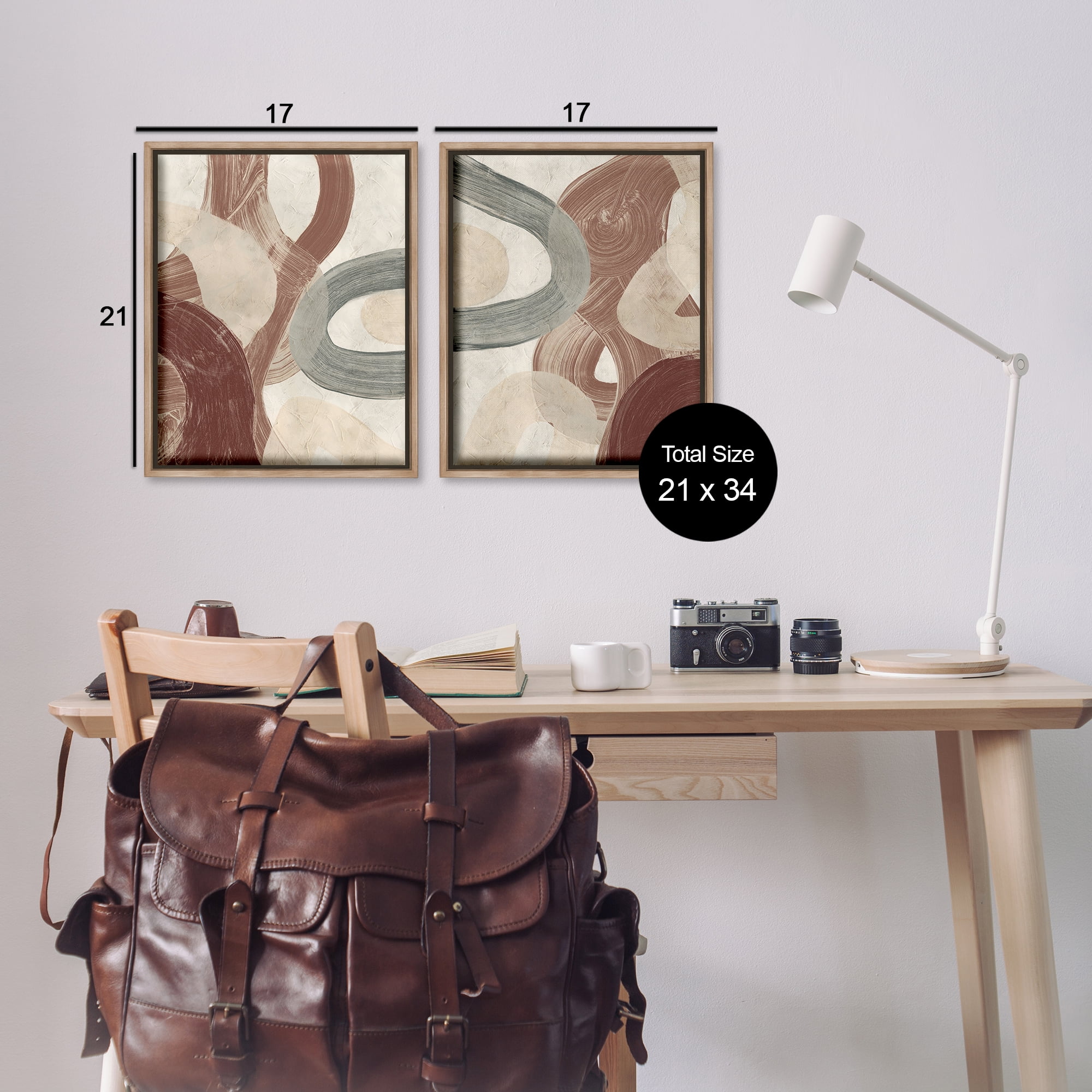 Stupell Industries Curvy Abstract Swirls Abstract Painting Brown Floater Framed Canvas Art Print Wall Art, 17 x 21, Set of 2