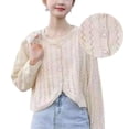thumbnail image 2 of Slatcetga Open Front Short Sweater Hollow Out Button Down Pure Color Thin Women Knitted Sweater Outwear for Spring Early Autumn Apricot Free Size, 2 of 8