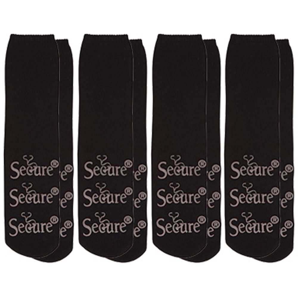 Secure (4 Pairs) NonSkid / NonSlip Slipper Socks for Fall Prevention 100 Cotton Black