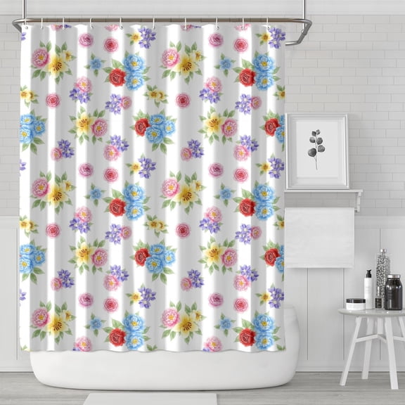 Pioneer Flower Floral Print Pattern Shower Curtain 84"x72", Bathroom Decorative Shower Curtain Set with 12 Hooks, Waterproof Washable