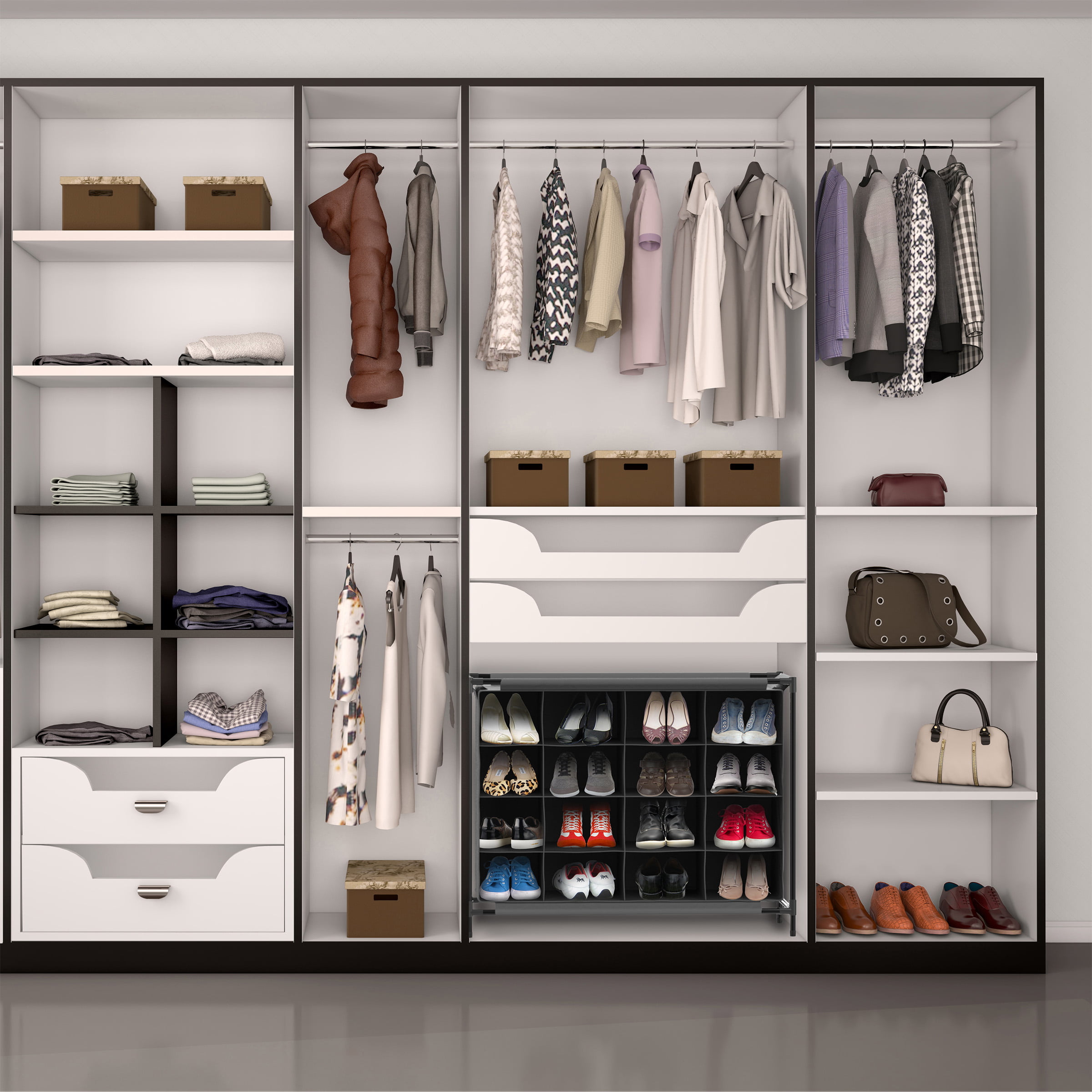 KB Designs - Revolving 16 Pair Shoe Rack Storage Organizer, White
