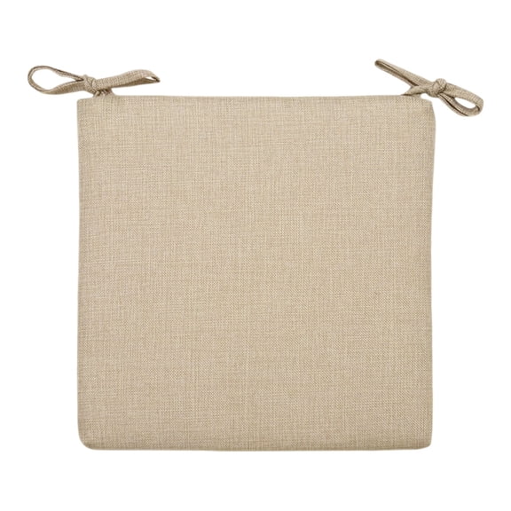 1Pc 15.7" Faux Linen Chair Cushion - Square Rebound Foam Seat Pad with Secure Ties for Dining, Kitchen, Patio & Garden Chairs (Khaki)