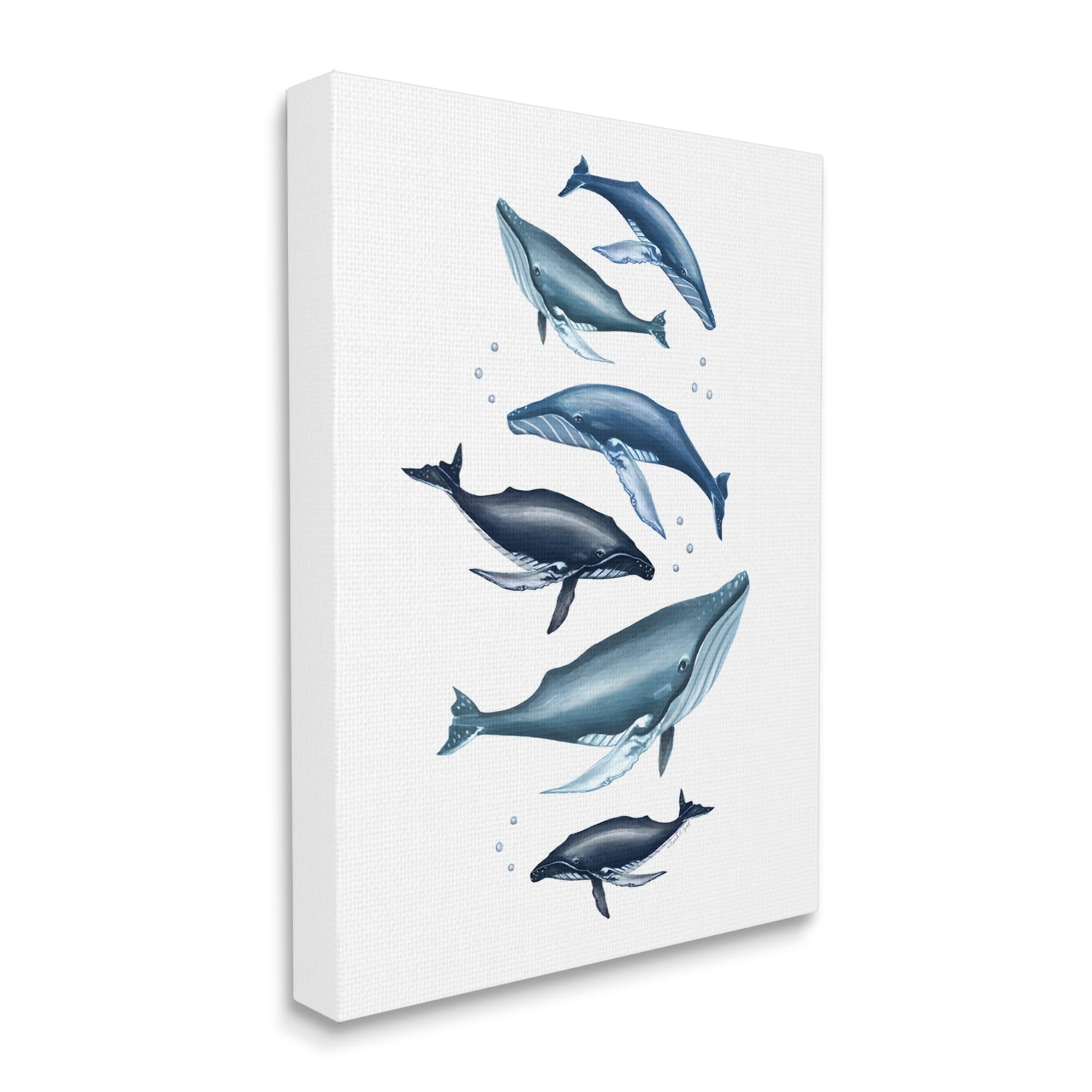 Stupell Industries Varied Blue Whales Marine Life Bubbles Fins Canvas Wall Art, 16 x 20, Design by Elizabeth Tyndall