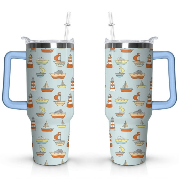 40oz Ocean Nautical Anchor Stainless Steel Flip Straw Tumbler Spill Proof Travel Cup Double Wall Vacuum Insulated Coffee Mug with Top Handle