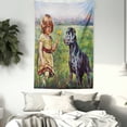 thumbnail image 4 of Country Decor Wall Hanging Tapestry, Paint of a Cute Little Girl with her Tiny Flower and Dog in the Meadow Pastoral Art Work, Bedroom Living Room Dorm Accessories, 40 X 60 Inches, by Ambesonne, 4 of 5
