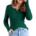 thumbnail image 3 of Women's Long Sleeve Button Down Shirt Knit Crew Neck Casual Basic Top, 3 of 8