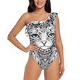 thumbnail image 4 of Daiia Intricate Cat Mandala Women's One Piece Swimsuits Personalized One Shoulder Swimwear Asymmetric Ruffle Bathing Suits-Medium, 4 of 8