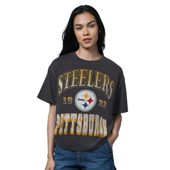 Women's Starter Heather Black Pittsburgh Steelers Oversized Hall of Fame T-Shirt