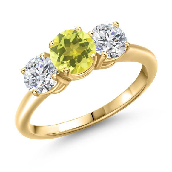 Gem Stone King 18K Yellow Gold Plated Silver Canary Mystic Topaz and Lab Grown Diamond Engagement Ring for Women | 2.00 Cttw | Round 6MM | Gemstone November Birthstone | Size 9