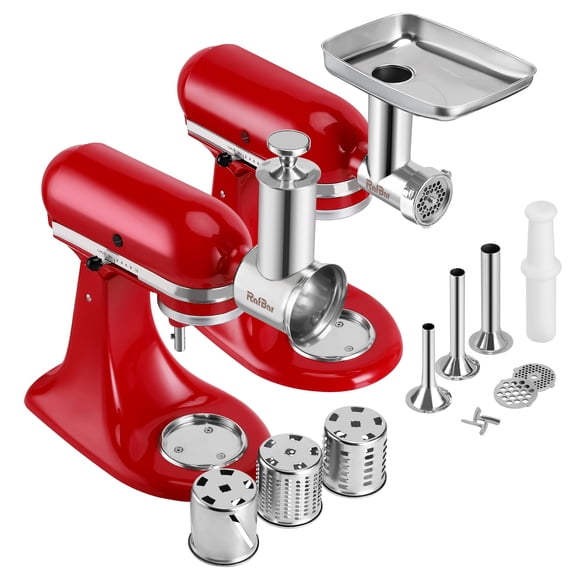 Meat Grinder & Slicer Shredder Attachments for KitchenAid Stand Mixer, All Parts Dishwash Safe, Stainless Steel Cheese Grater Attachments for Kitchen