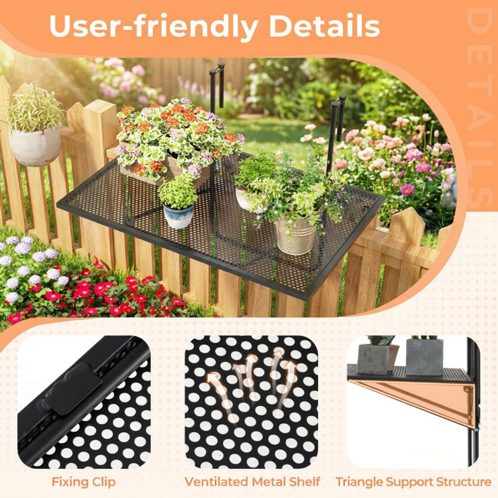 Biotree Outdoor Folding Hanging Table with Metal Frame for Outdoor Indoor Patio Camping Picnic Party Portable, Black