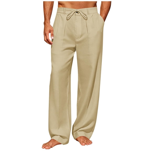Tmtolofot Men's Linen Pants Wide Leg Button Down Pant with Belt Loops & Pockets Loose Casual Trousers Lightweight Trendy Slacks 2026 Spring Summer Vacation Travel Outfits|Khaki|S