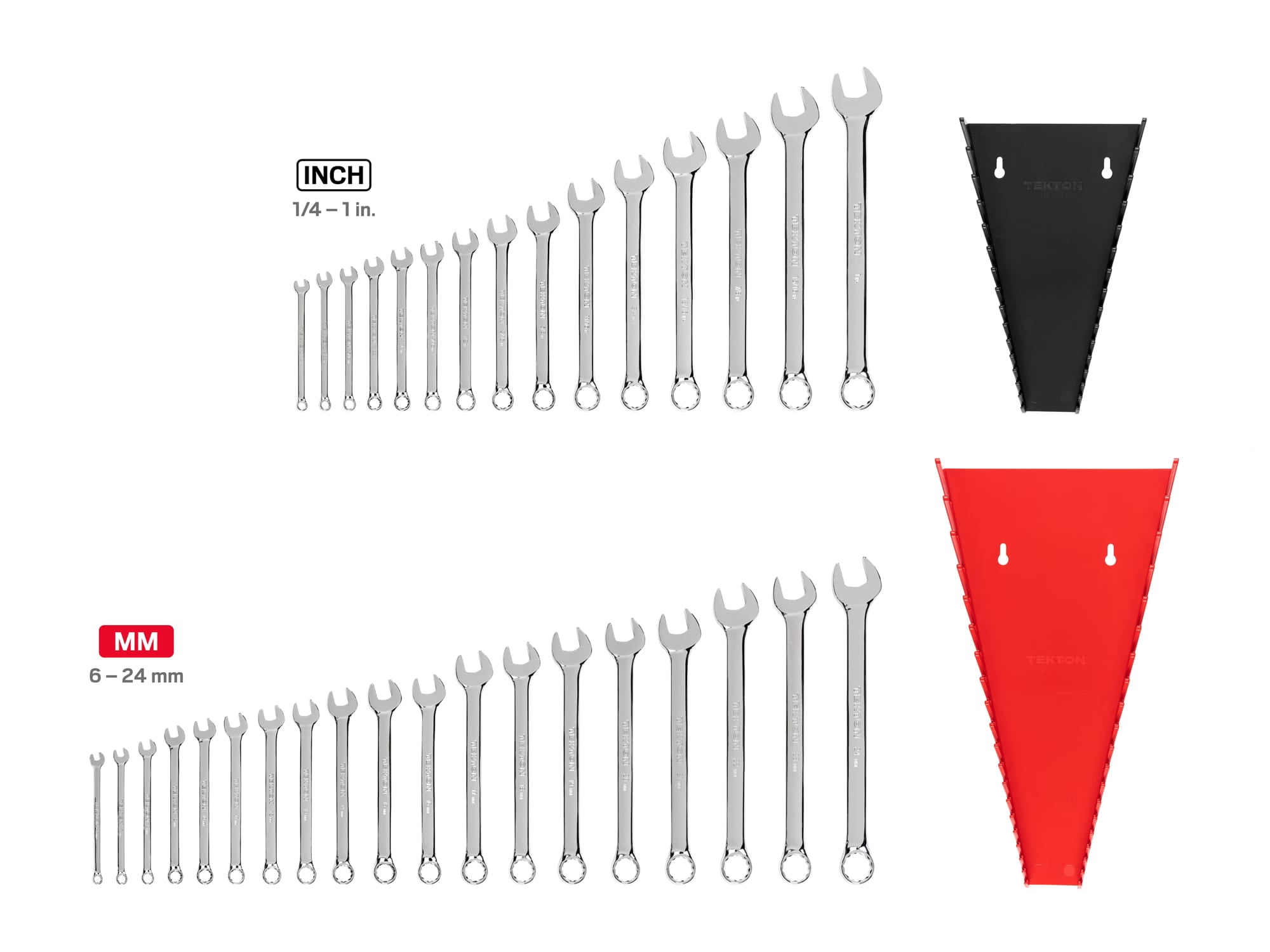 TEKTON Combination Wrench Set with Racks, 34-Piece (1/4-1 in., 6-24 mm) | WCB91301