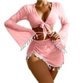 thumbnail image 1 of HKEJIAOI Maillot de Bain Triangle à Ficelles avec Franges Ensemble de Couverture Rose S, 1 of 8