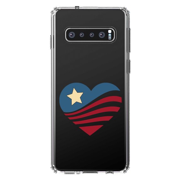 DistinctInk Clear Shockproof Hybrid Case for Samsung Galaxy S10 (6.1" Screen) - TPU Bumper Acrylic Back Tempered Glass Screen Protector - USA Heart Flag Single Star