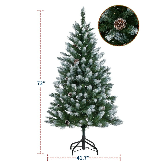Easy Set-Up Pre-Decorated Pre-Lit Artificial Christmas Tree with LED Lights - Realistic Flocked Pinecones & Sturdy Stand