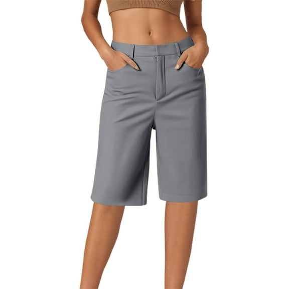 QHFBli Bermuda Shorts for Women 2025 Fashion Straight Leg High Waisted Chino Shorts with Pockets Summer Vacation Outfits