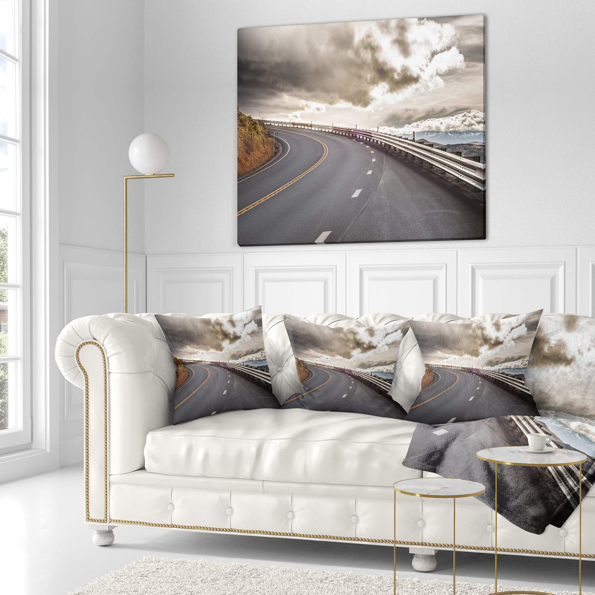 Designart Sky Road Curve Landscape - Photography Throw Pillow - 16x16