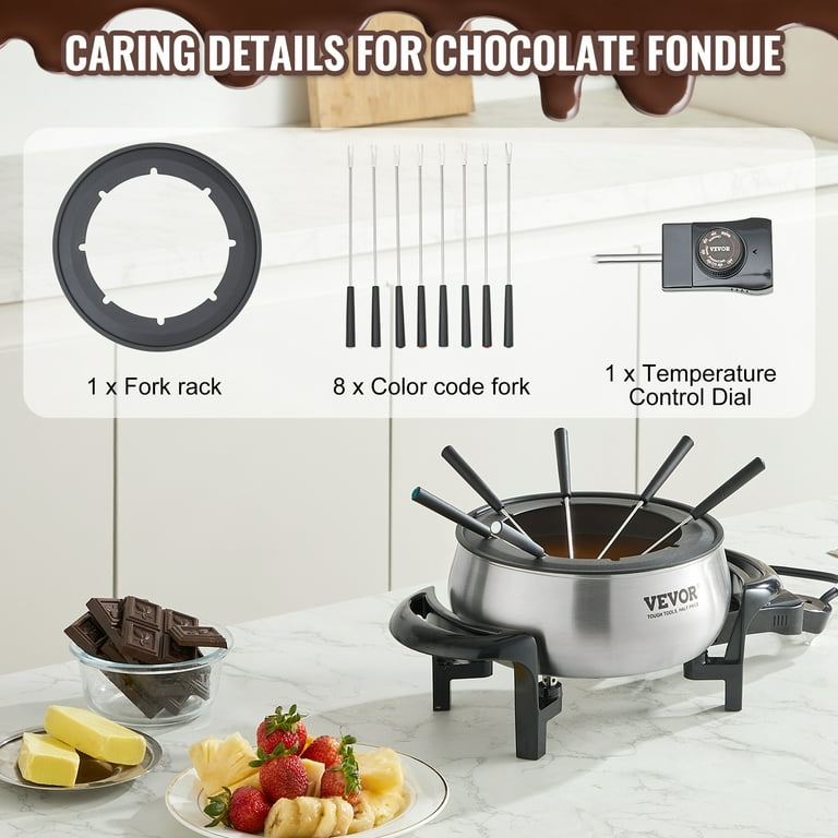 BENTISM 3 qt Electric Fondue Pot Set Chocolate and Cheese Melting Warmer  Silver 