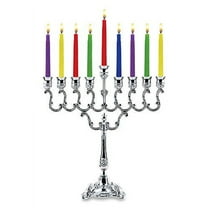 Ner Mitzvah, 7.25" High, Silver Plated Hannukah Oil Cups And Large Candles Menorah - Curved Branches Style
