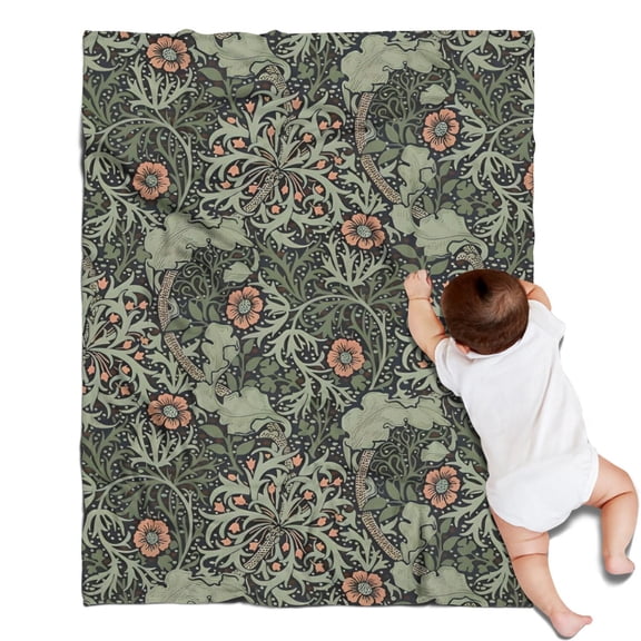 Green Pioneer Flower Pattern Blanket,Comfortable Soft Flannel Throw Blanket,All Season,Warm Lightweight Blankets for Sofa Bed Couch Living Room Chair,30"x40"