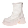 thumbnail image 3 of Aihuaihua Hollow Boots for Women Heel Ankle Boots,Breathable Round Toe Booties Thick Heeled Mesh Boots,Fashion Zippered Dress Boot, 3 of 10