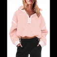 thumbnail image 2 of Sudadera de Mujer con Media Cremallera, Suave y Extragrande, con Bolsillos, Cálida y Afelpada. Rosa XL, 2 of 10