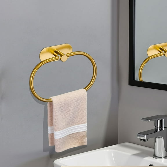 NWOKYZGH 1Pc Self Adhesive Towel Ring for Bathroom Stainless Steel Adhesive Hand Towel Holder No Drilling Modern Hand Towel Hanger Stick on Wall Brushed Nickel