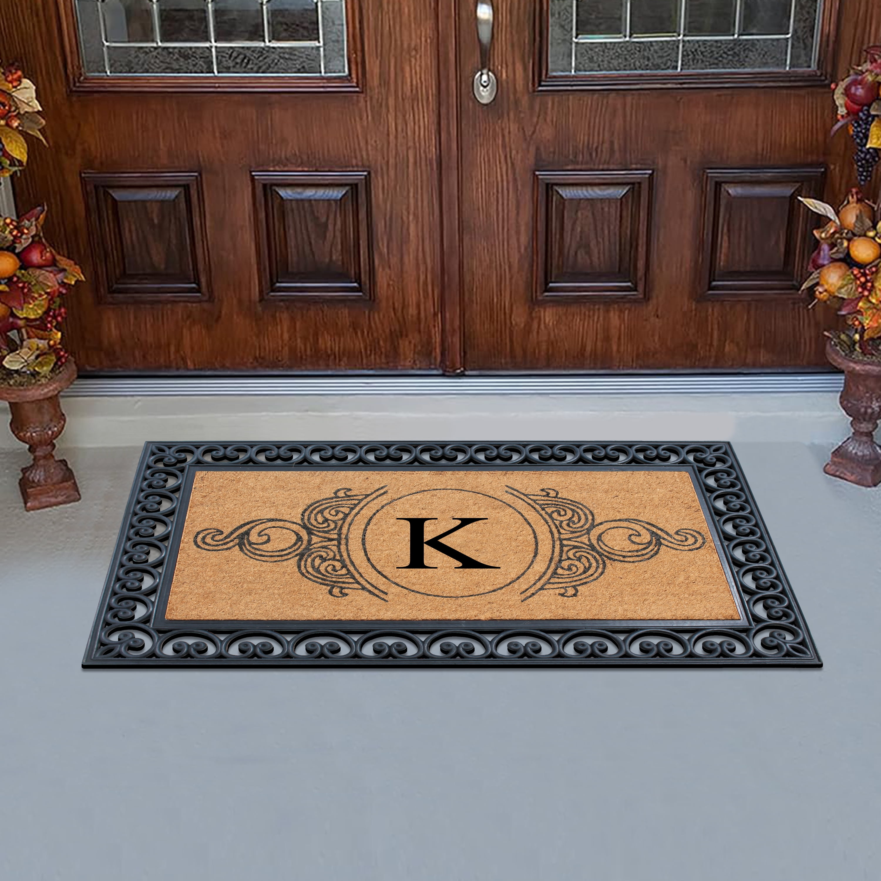 A1HC Rubber and Coir Doormat 30" x 48", Standard Double / Single Front Door Mat for Outdoor Entrance, Personalized Monogrammed Non-Slip Entrymat