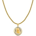 thumbnail image 1 of Ioka-14K Tri Color Solid Gold Diamond Cut Our Lady of Guadalupe Stamp Charm Pendant with 1.4mm Round Wheat Chain Necklace - 24", 1 of 6