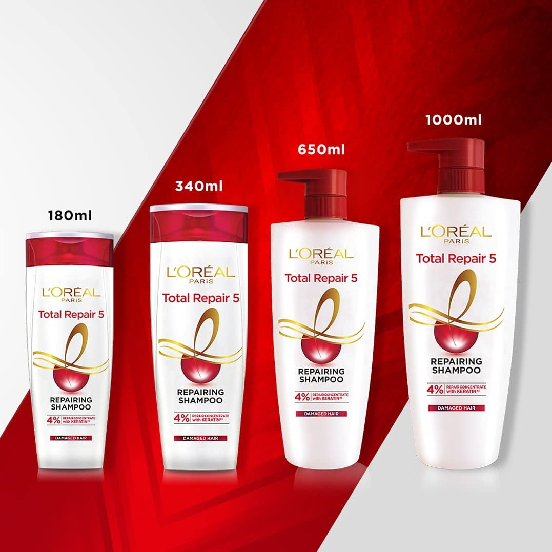 L'Oreal Shampoo, For Damaged and Weak With Pro-Keratin + Ceramide, Total Repair 5, 1ltr - Walmart.com
