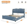 thumbnail image 2 of Harper & Bright Designs Queen Size Leather Platform frame with Wingback Headboard & Wavy Footboard, PU Upholstered Bedframe with Solid Wooden Slats Support, Antique Blue, 2 of 14