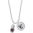 thumbnail image 1 of Delight Jewelry Silvertone 3-D Purple & AB Crystal Owl Silvertone Script Initial Disc - C - Charm Necklace, 20"+3", 1 of 4