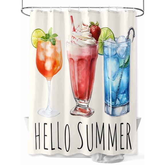 Fsddascl Hello Summer Shower Curtain Set - Long 72" x 84" Washable Bathtub Curtain with 12 Hooks, Orange Red Blue Drink Beige Waterproof Fabric Stall Shower Curtains for Bathroom/Bathtub Décor