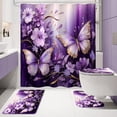 thumbnail image 2 of Set de decoración de baño Litabel, cortina de ducha, color morado y rojo, 4 unidades, 2 of 6