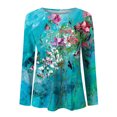 thumbnail image 4 of Camisas de manga larga para mujer, cuello redondo, estampado floral, ajuste holgado, túnica de otoño, tops de otoño para mujer Pompotops  FGAJ10791, 4 of 5