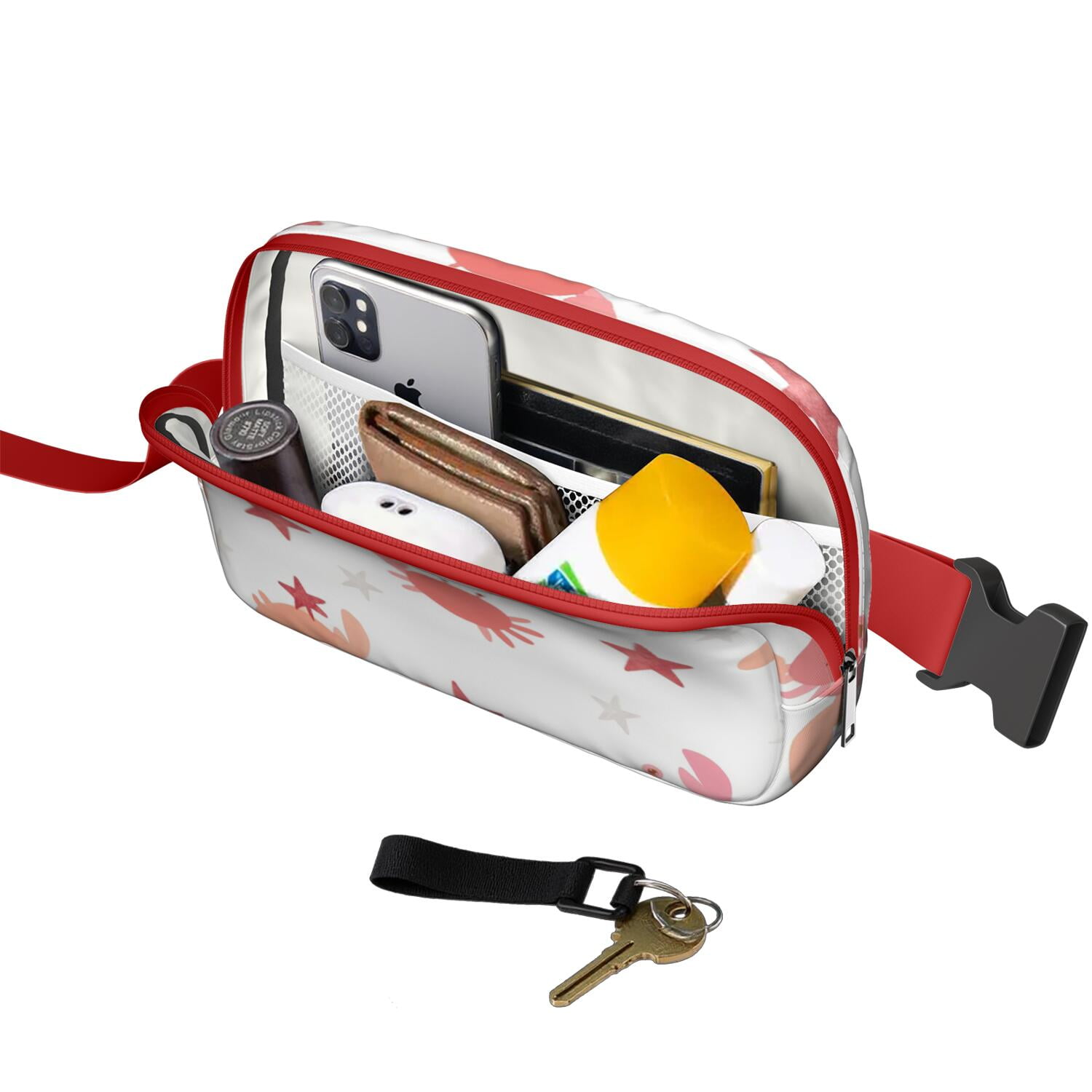 Cross Body Bag for Men&Women Fashionable Waterproof Fanny Pack with Adjustable Strap for Casual Running Hiking Cycling Cute Crab Marine Adorable Sporty Waist Pack