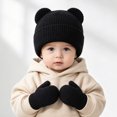 thumbnail image 4 of Baby Bear Ears Knit Beanie and Mittens Set, Toddler Winter Warm Hat Gloves Kit, Cute Ribbed Knitted Cold Weather Accessory for Baby Boys Girls Daily Outdoor Wear(Black,6-24 Months), 4 of 4