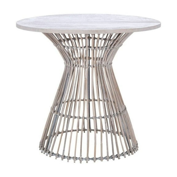SAFAVIEH Whent Rattan Round Accent Table, Grey White Wash/Black