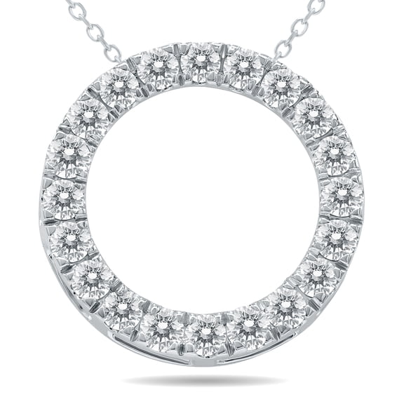 SZUL Women's 1 Carat TW Diamond Circle Pendant in 10K White Gold