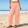 thumbnail image 3 of vigerkar Casual Wide Leg Plaid Barrel Pants for Women Drawstring Low Waist Palazzo Harem Trousers with Pockets (Orange, S), 3 of 6